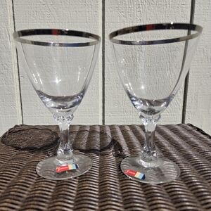 Fostoria Wedding Ring Platinum Band Water Gobblets Wine Glasses